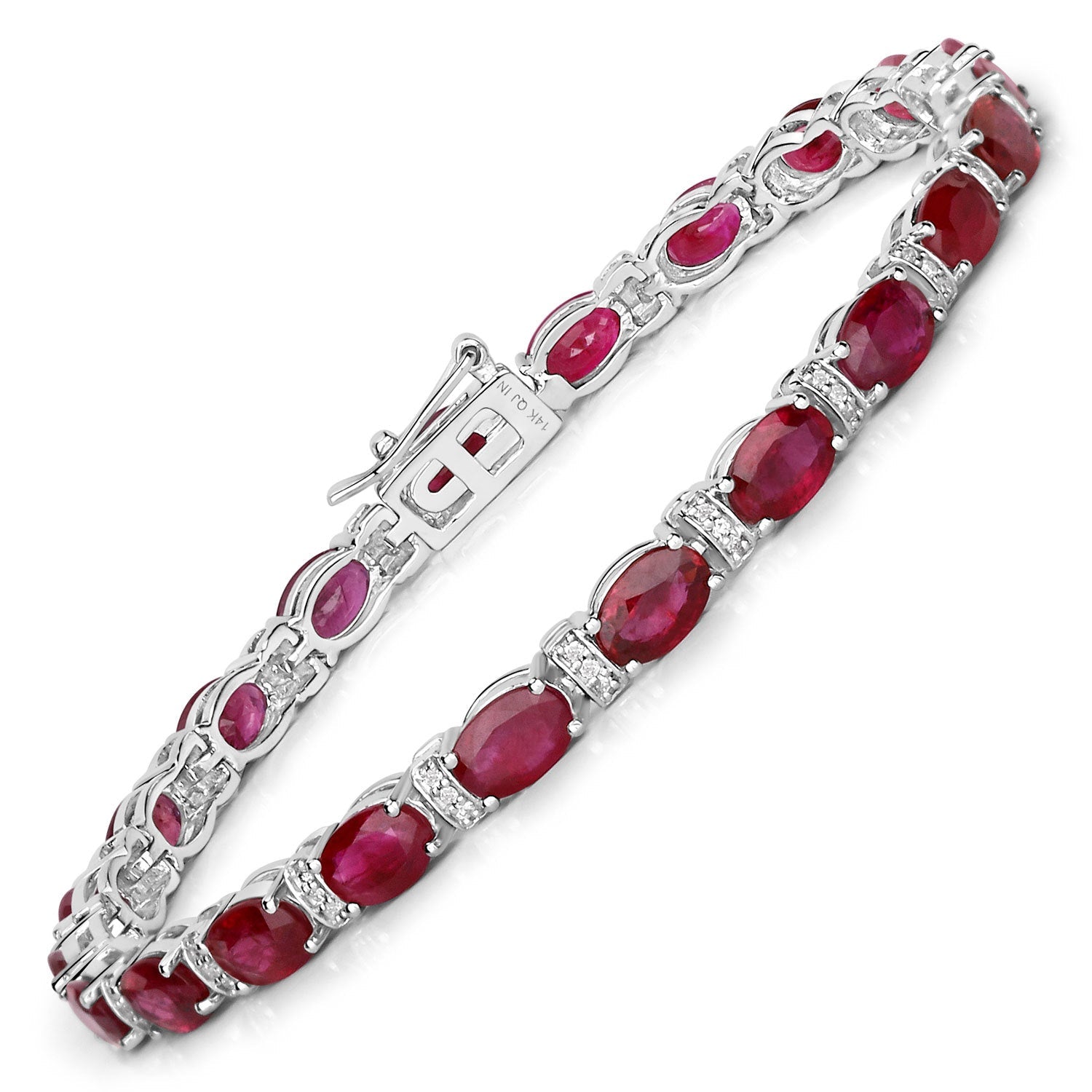 11.67 Carat Genuine Ruby and White Diamond 14K White Gold Bracelet  DestGlow