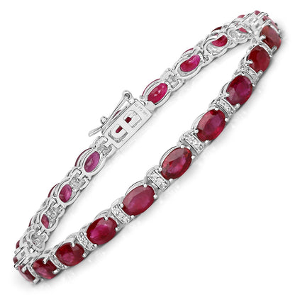 11.67 Carat Genuine Ruby and White Diamond 14K White Gold Bracelet  DestGlow