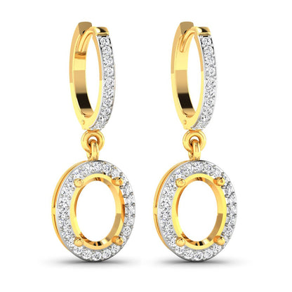 0.32 Carat Genuine White Diamond 14K Yellow Gold Semi Mount Earrings - holds 8x6mm Oval Gemstones by Bids.com