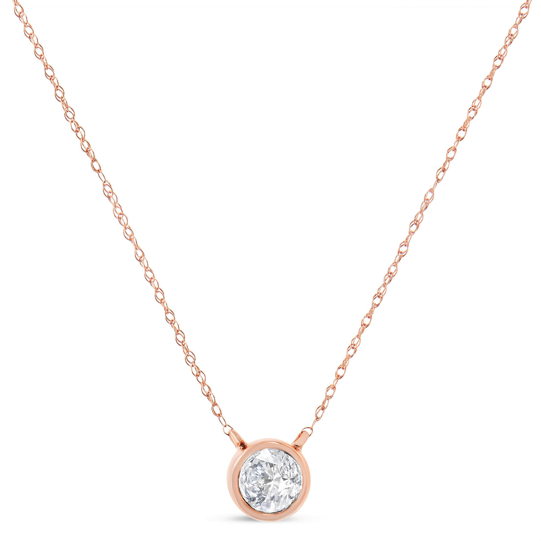 AGS Certified 10K Rose Gold 1/5 Cttw Bezel Set Round Diamond Solitaire 16-18" Adjustable Pendant Necklace (H-I Color, VS1-VS2 Clarity) by Bids.com