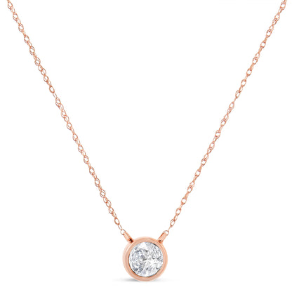 AGS Certified 10K Rose Gold 1/5 Cttw Bezel Set Round Diamond Solitaire 16-18" Adjustable Pendant Necklace (H-I Color, VS1-VS2 Clarity) by Bids.com
