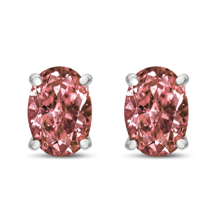 14K White Gold 1/2 Cttw Lab Grown Pink Oval 4 Prong Set Classic Diamond Solitaire Stud Earrings (Pink Color, VS2-SI1 Clarity)  DestGlow