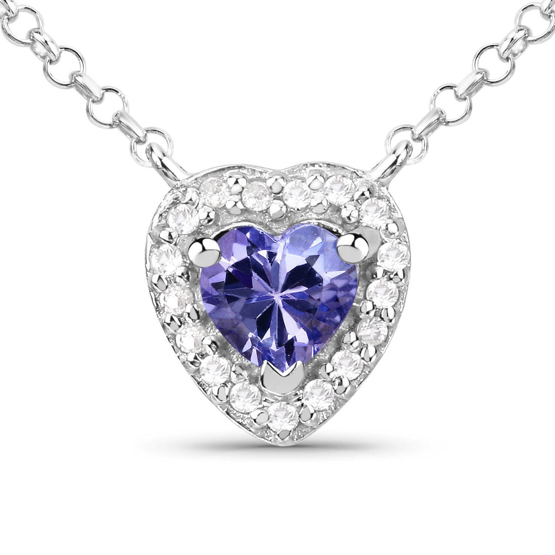 0.55 Carat Genuine Tanzanite and White Topaz .925 Sterling Silver Necklace 