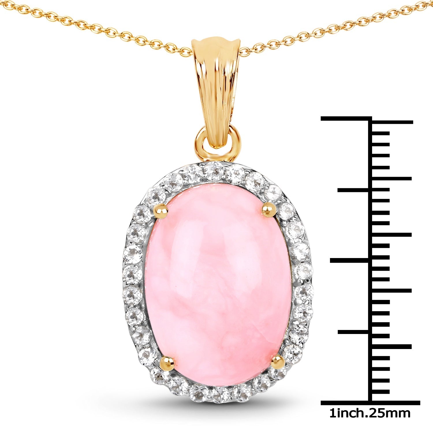 14K Yellow Gold Plated 11.75 Carat Genuine Opal Pink and White Topaz .925 Sterling Silver Pendant  DestGlow