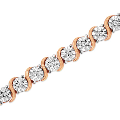 14K Rose Gold Plated .925 Sterling Silver 1/10 Cttw Diamond Round Miracle Plate and "S" Link Tennis Bracelet (I-J Color, I2- I3 Clarity) - 7" by Bids.com