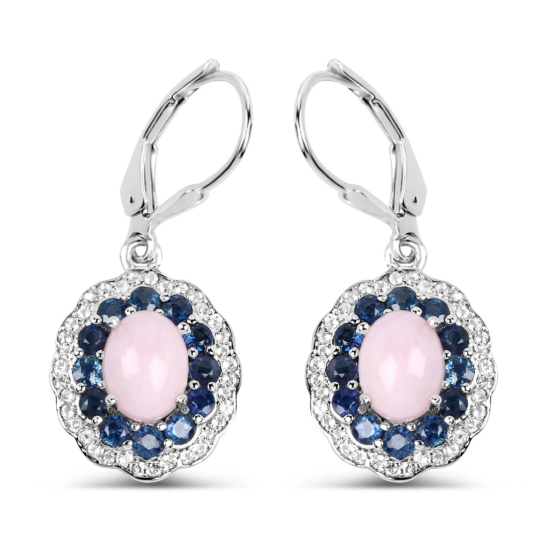 4.00 Carat Genuine Opal Pink, Blue Sapphire and White Topaz .925 Sterling Silver Earrings by Bids.com