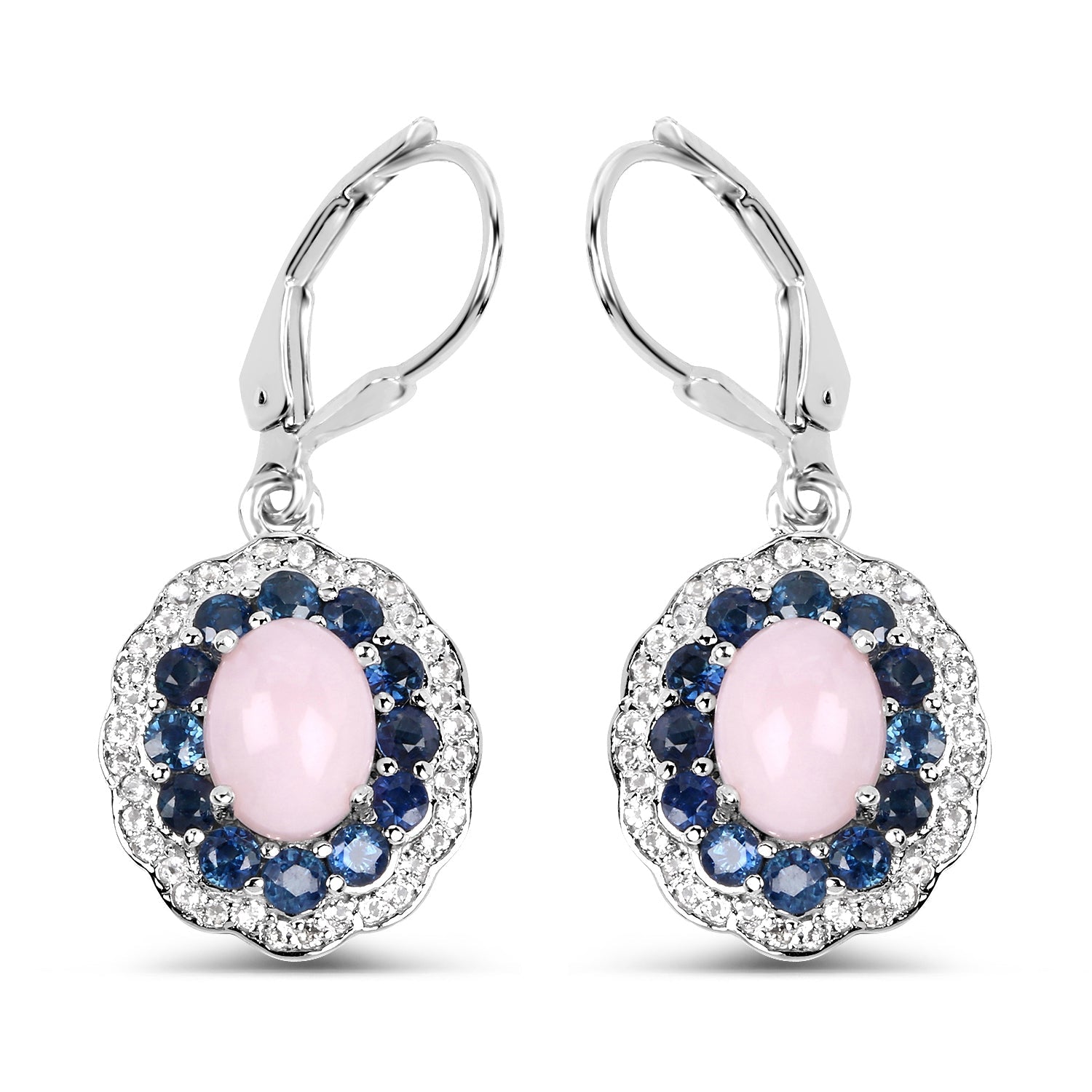 4.00 Carat Genuine Opal Pink, Blue Sapphire and White Topaz .925 Sterling Silver Earrings by Bids.com