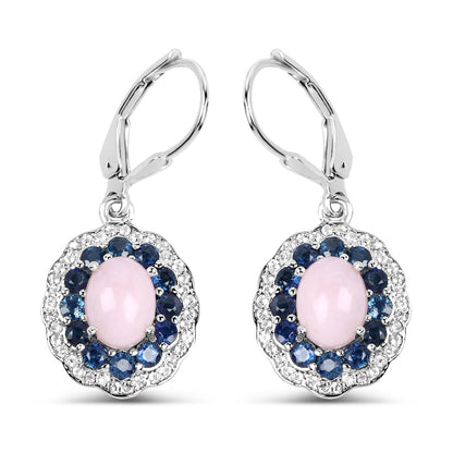 4.00 Carat Genuine Opal Pink, Blue Sapphire and White Topaz .925 Sterling Silver Earrings by Bids.com