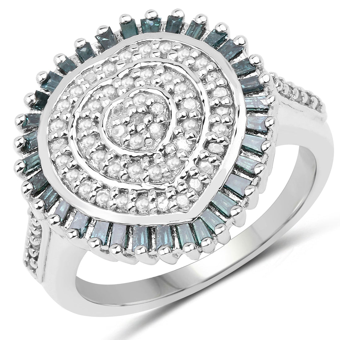 0.74 Carat Genuine White Diamond and Green Diamond .925 Sterling Silver Ring by Bids.com