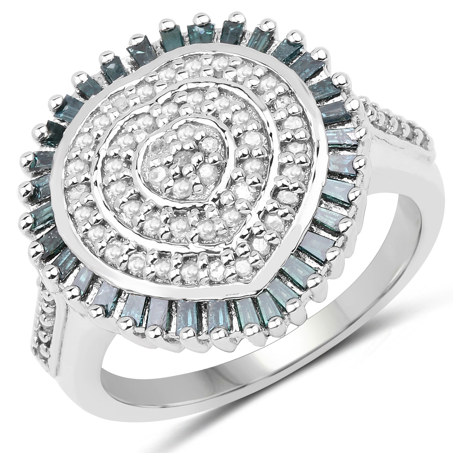0.74 Carat Genuine White Diamond and Green Diamond .925 Sterling Silver Ring by Bids.com