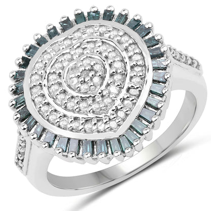 0.74 Carat Genuine White Diamond and Green Diamond .925 Sterling Silver Ring by Bids.com