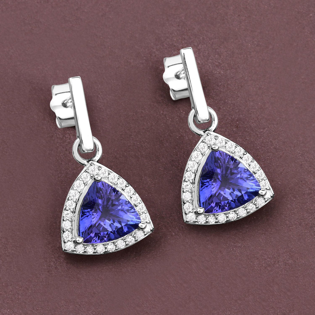 3.86 Carat Genuine Tanzanite and White Diamond 14K White Gold Earrings by Bids.com