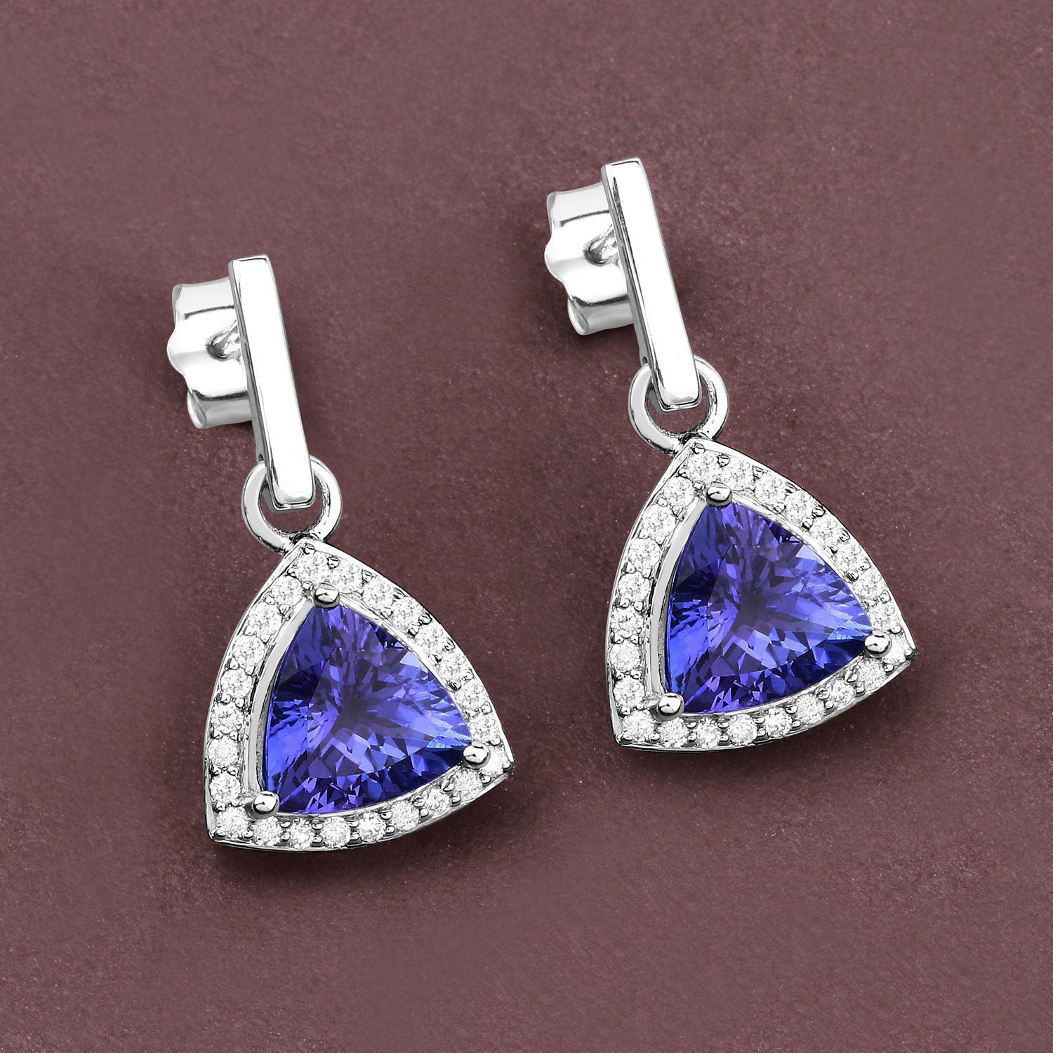 3.86 Carat Genuine Tanzanite and White Diamond 14K White Gold Earrings by Bids.com