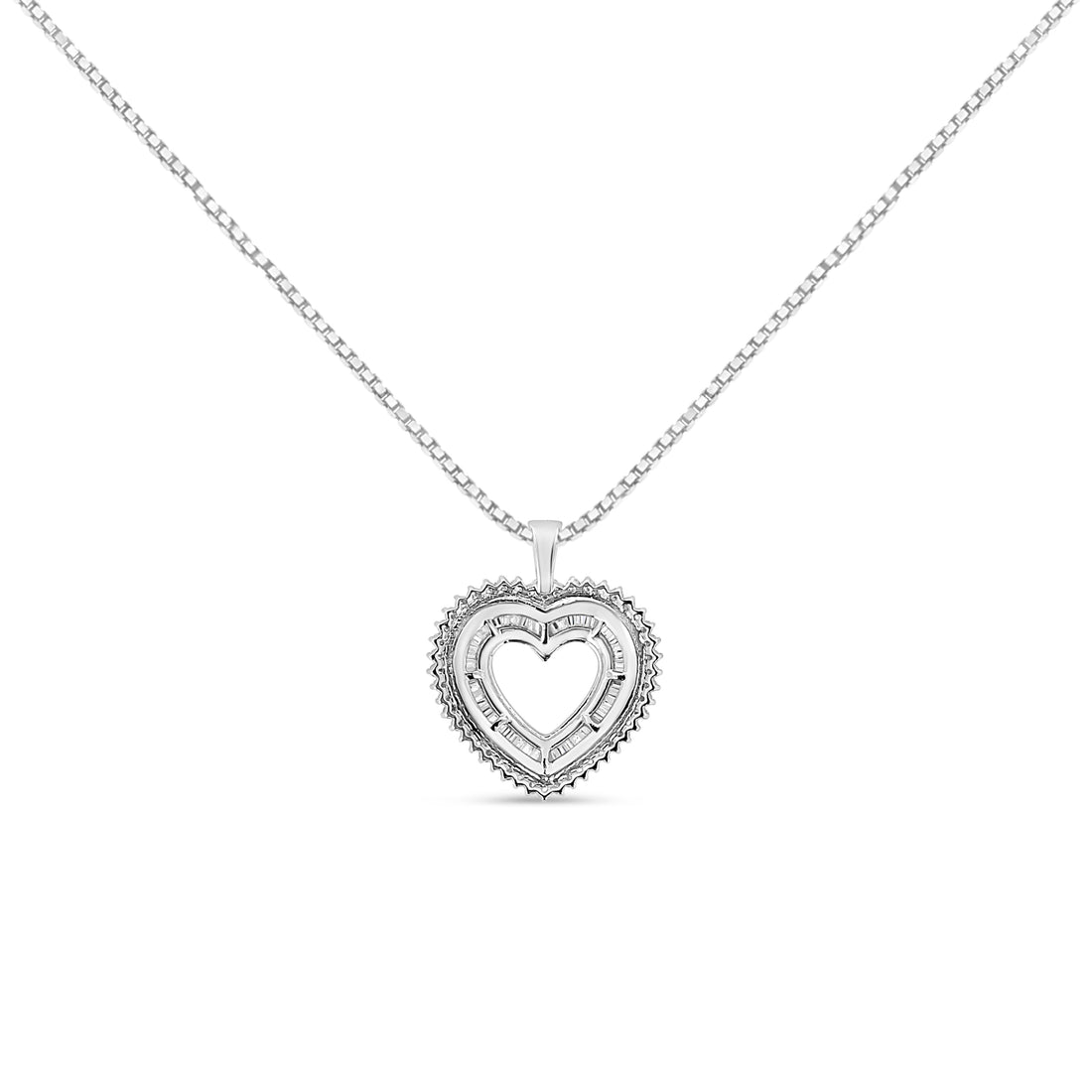 .925 Sterling Silver 1.0 Ctw Diamond Shadow Open Heart Halo 18" Pendant Necklace (I-J Color, I1-I2 Clarity) by Bids.com