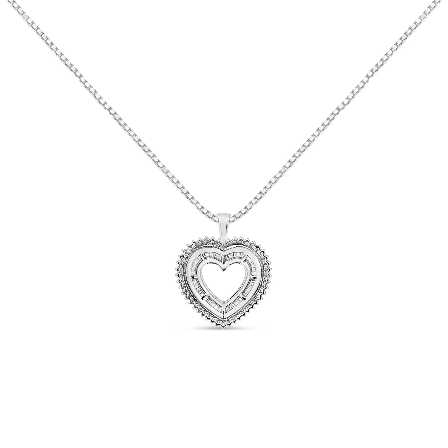 .925 Sterling Silver 1.0 Ctw Diamond Shadow Open Heart Halo 18" Pendant Necklace (I-J Color, I1-I2 Clarity) by Bids.com