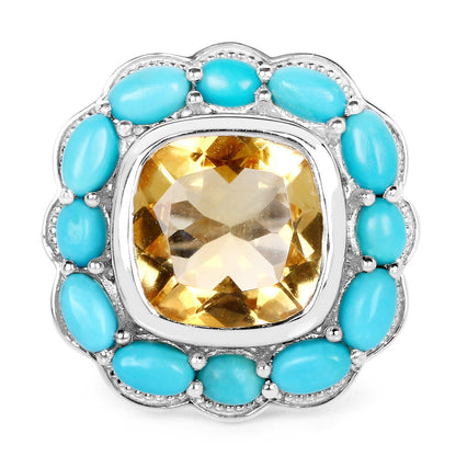 9.26 Carat Genuine Citrine and Turquoise .925 Sterling Silver Ring by Bids.com
