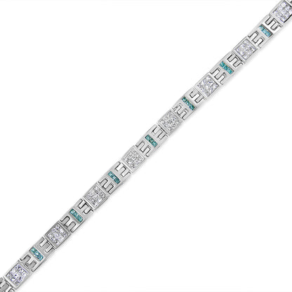 14K White Gold Princess-Cut white and Blue Diamond 3.00 cttw Fashion Link Bracelet (H-I Color, SI1-SI2 Clarity) by Bids.com
