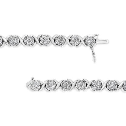 14K White Gold 6-1/3 Cttw Round Brilliant-Cut Diamond Round Cluster &amp; X-Link 7" Tennis Bracelet (I-J Color, SI2-I1 Clarity) by Bids.com