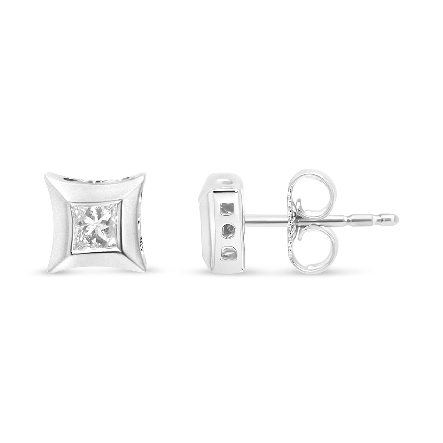10K White Gold 1/3 Cttw Invisible Set Style Princess-Cut Diamond Stud Earrings (H-I Color, SI2-I1 Clarity) by Bids.com