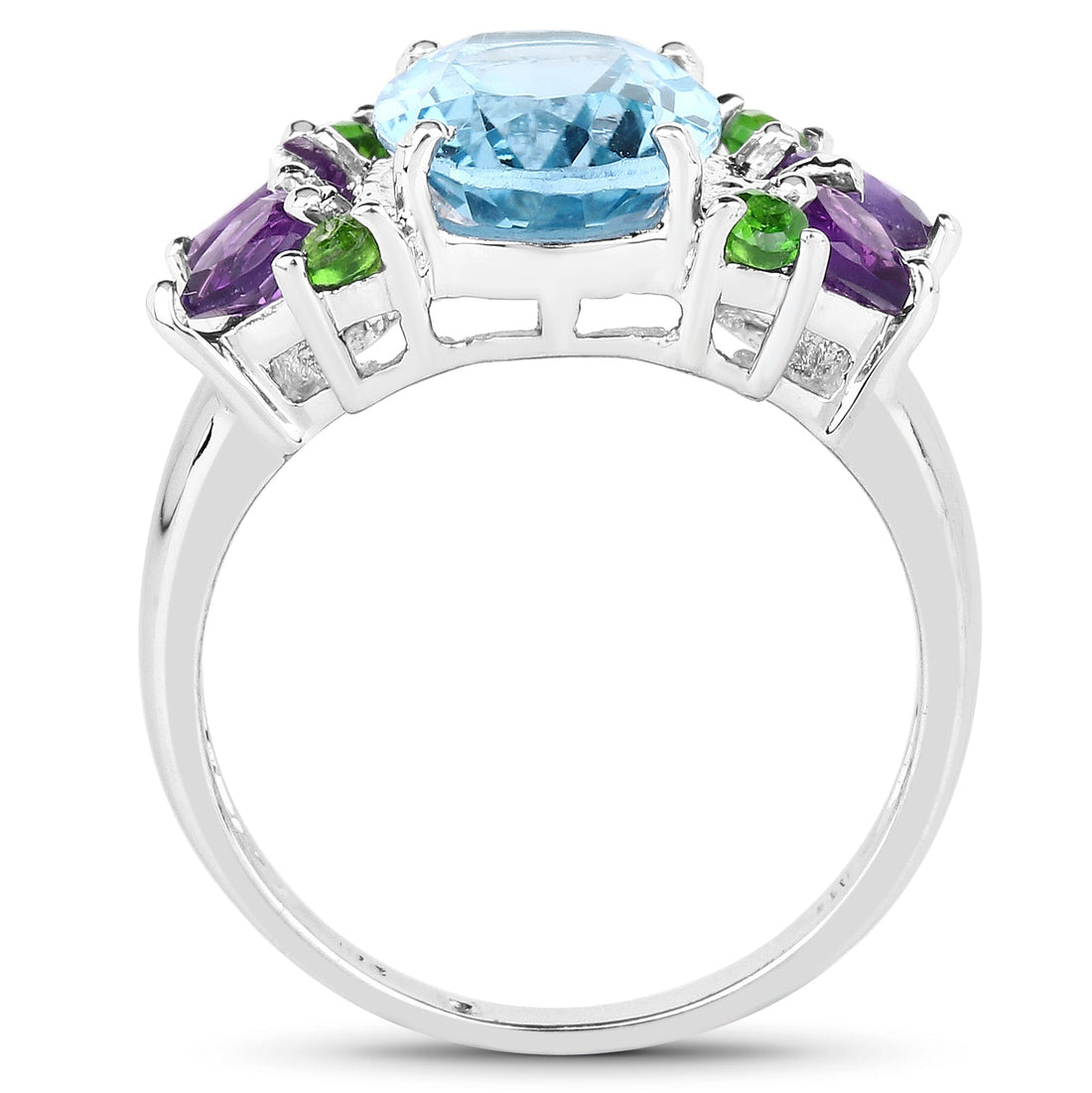 4.00 Carat Genuine Swiss Blue Topaz, Chrome Diopside &amp; Amethyst .925 Sterling Silver Ring  DestGlow