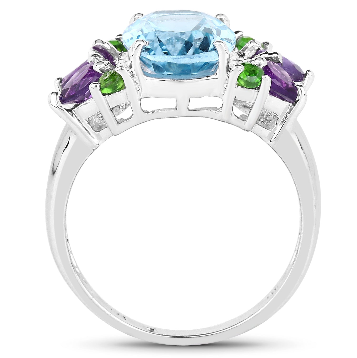 4.00 Carat Genuine Swiss Blue Topaz, Chrome Diopside &amp; Amethyst .925 Sterling Silver Ring  DestGlow