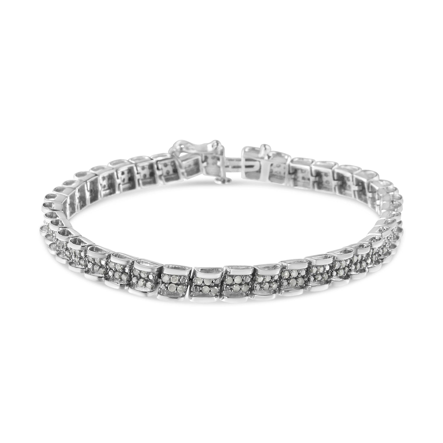 .925 Sterling Silver 2.0 Cttw Diamond 7" Round Miracle Plate Link Bracelet (I-J Color, I2-I3 Clarity) by Bids.com