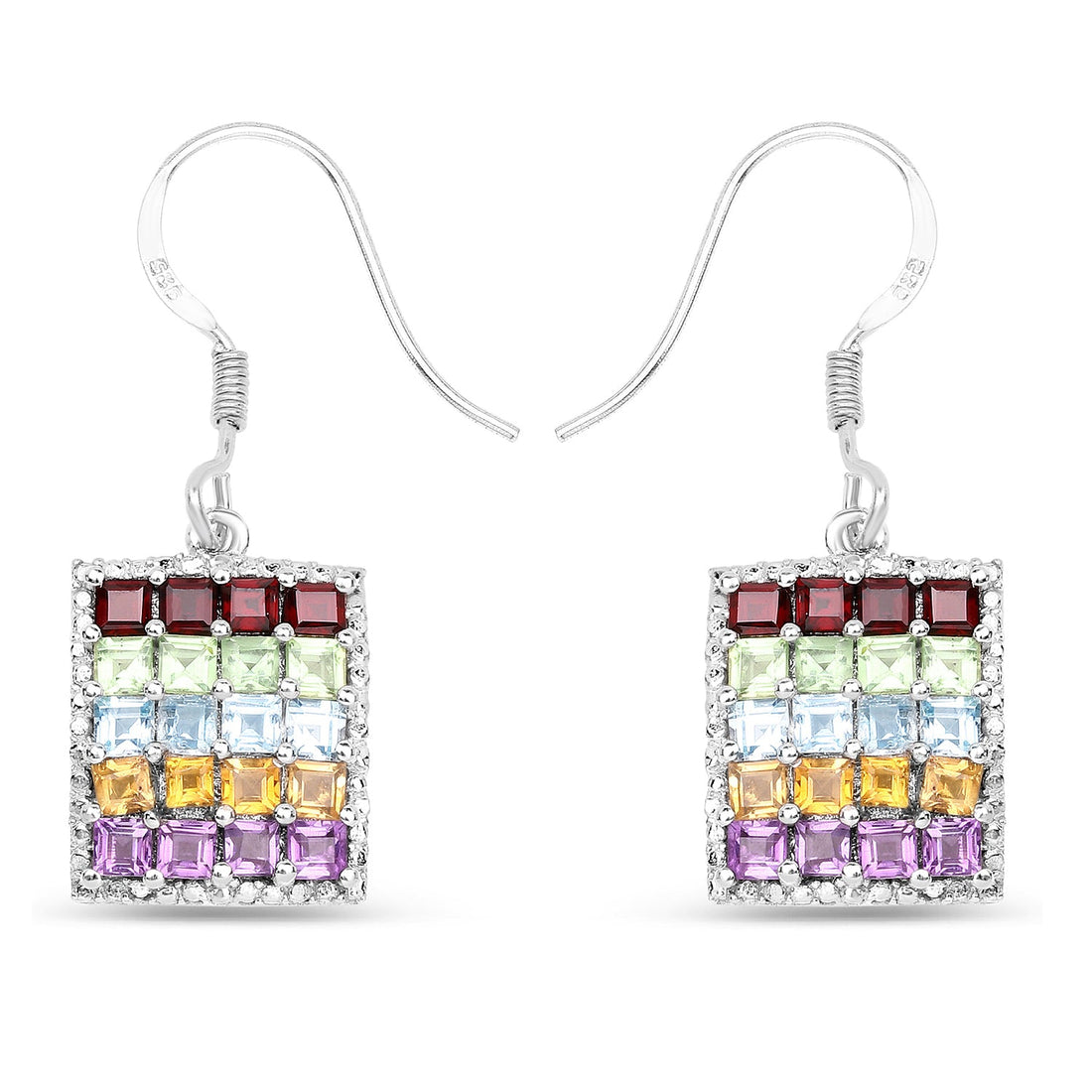 4.32 Carat Genuine Multi Stones .925 Sterling Silver Earrings by Bids.com