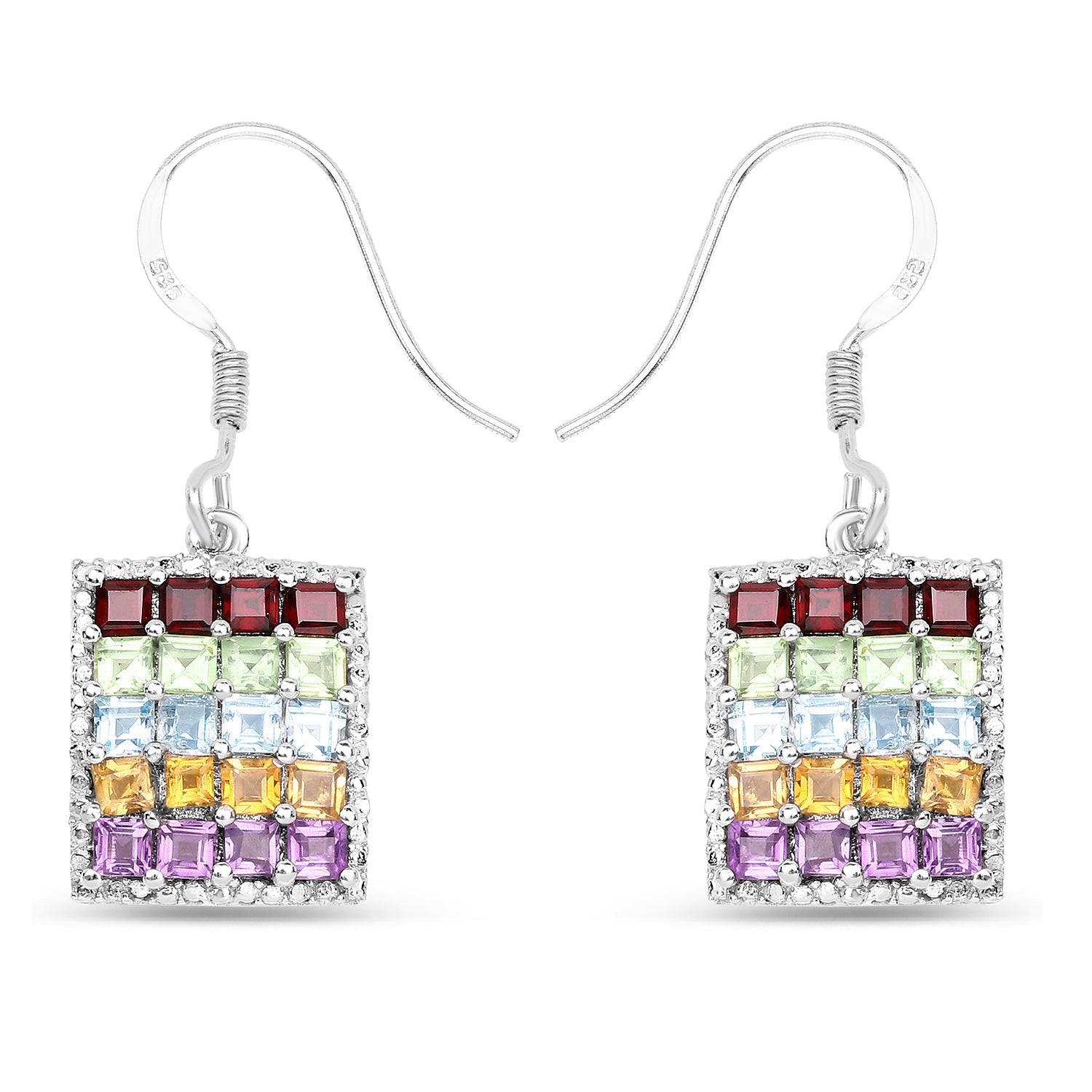 4.32 Carat Genuine Multi Stones .925 Sterling Silver Earrings by Bids.com