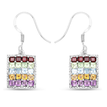 4.32 Carat Genuine Multi Stones .925 Sterling Silver Earrings by Bids.com