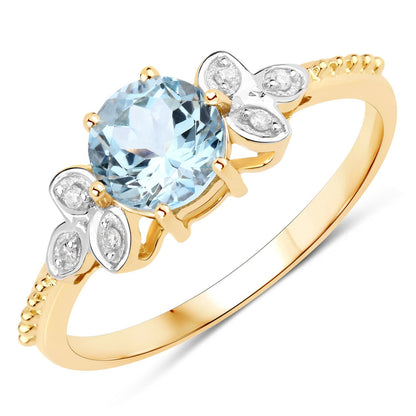 0.78 Carat Genuine Aquamarine and White Diamond 14K Yellow Gold Ring  DestGlow