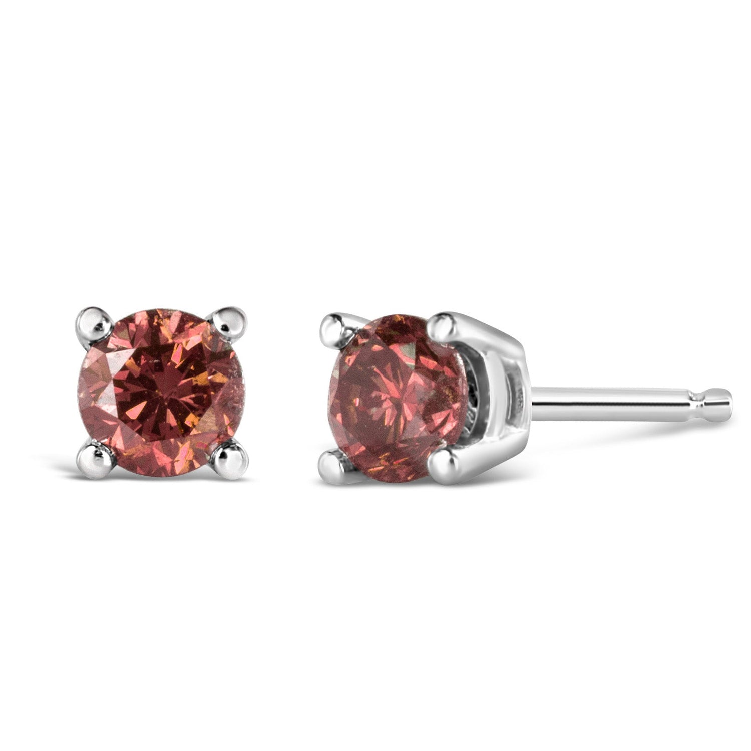 14K White Gold 1/2 Cttw Round Brilliant Cut Lab Grown Pink Diamond 4-Prong Classic Solitaire Earrings (Pink Color, VVS2-VS1 Clarity)  DestGlow