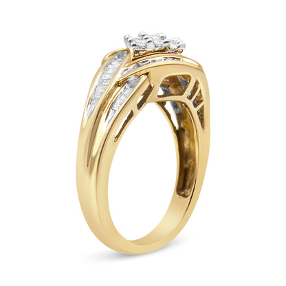 10K Yellow and White Gold 3/4 Cttw Diamond Cluster and Swirl Ring (H-I Color, I1-I2 Clarity) by Bids.com