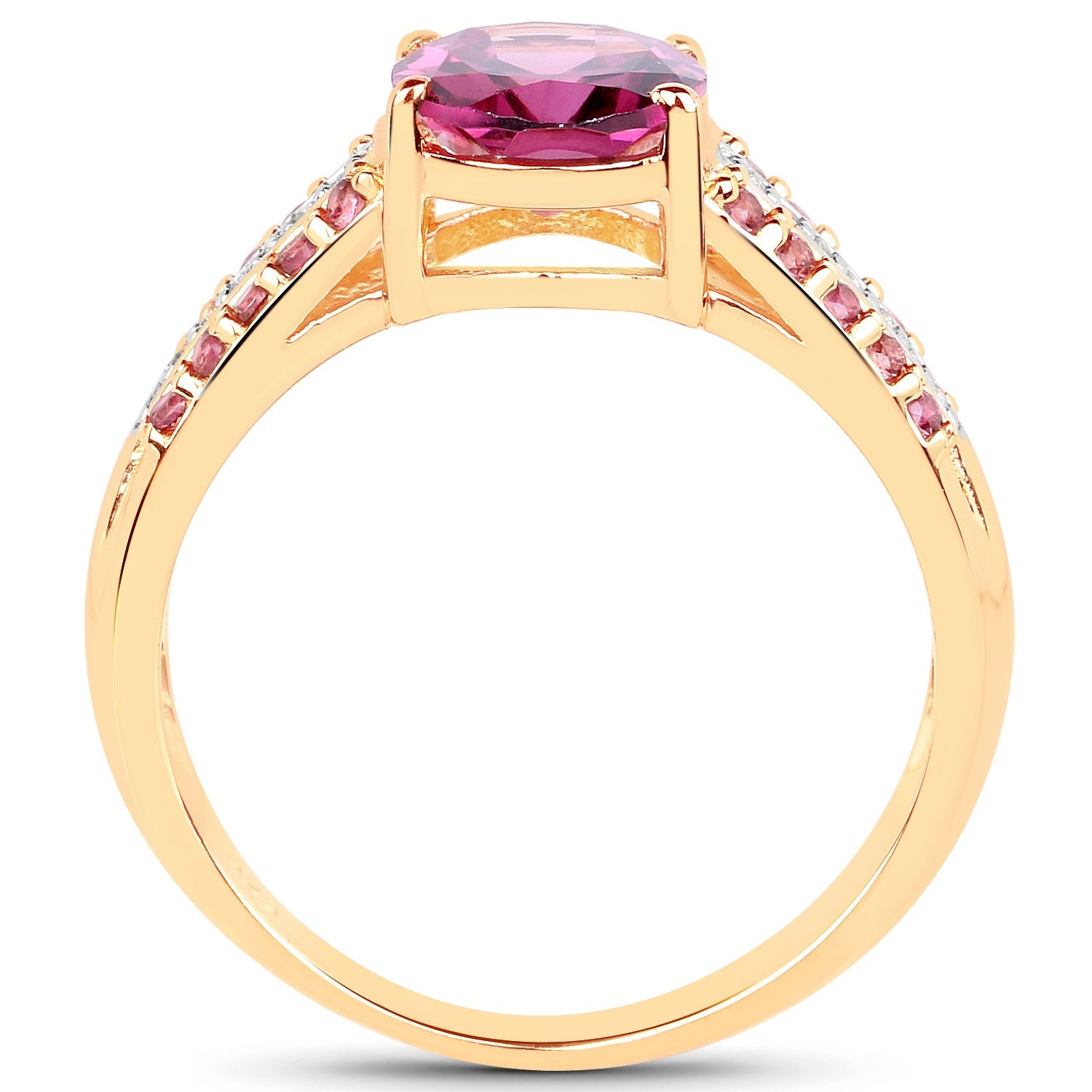 14K Yellow Gold Plated 3.32 Carat Genuine Rhodolite and White Topaz .925 Sterling Silver Ring by Bids.com