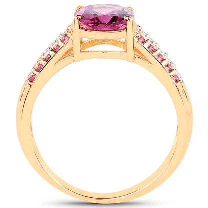14K Yellow Gold Plated 3.32 Carat Genuine Rhodolite and White Topaz .925 Sterling Silver Ring by Bids.com