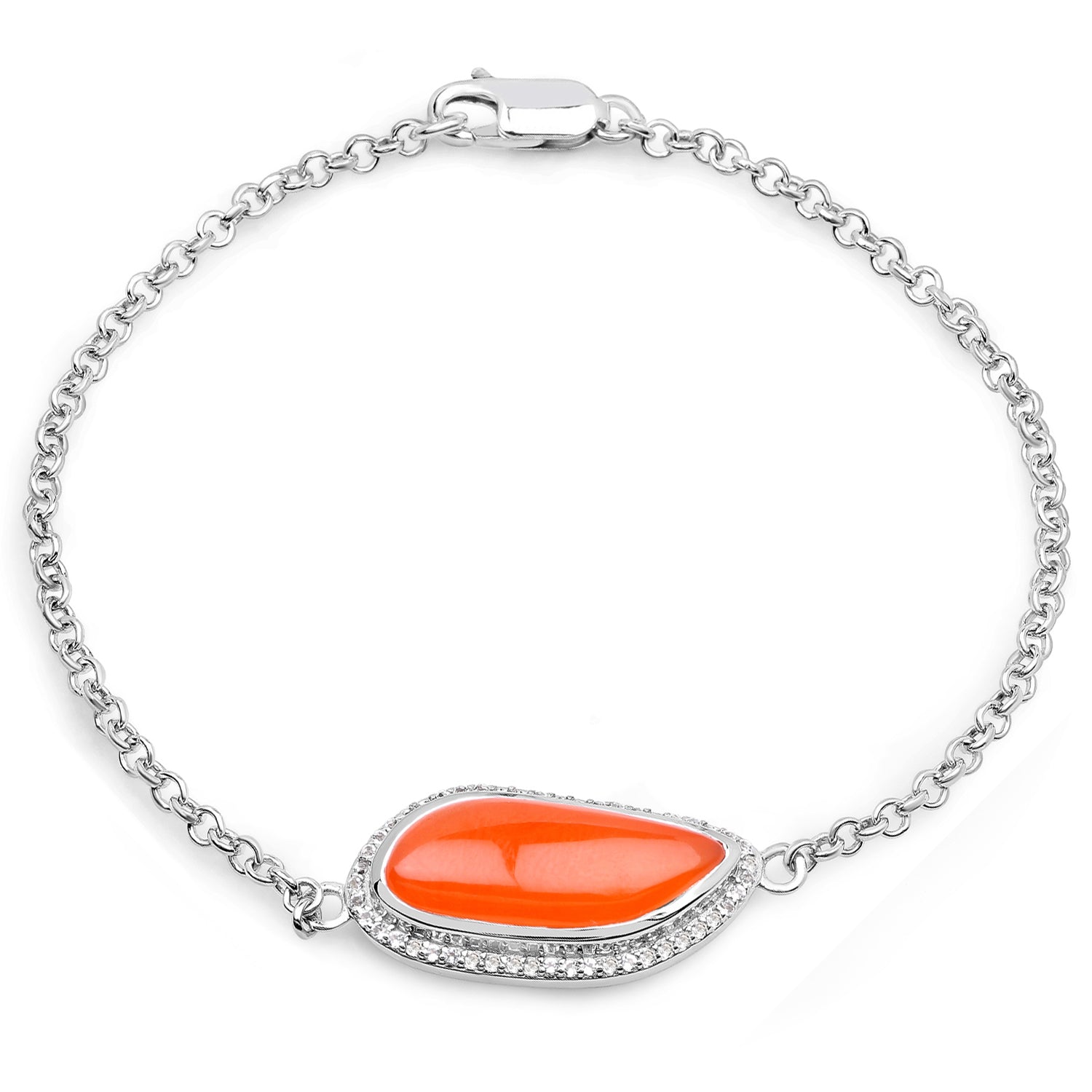 5.50 Carat Genuine Carnelian And White Topaz .925 Sterling Silver Bracelet by Bids.com
