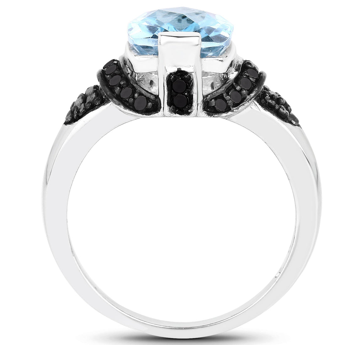 3.81 Carat Genuine Baby Swiss Blue Topaz, Black Diamond and White Diamond .925 Sterling Silver Ring by Bids.com