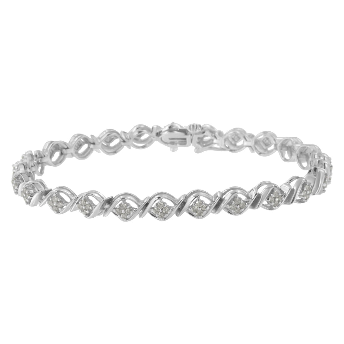Sterling Silver Diamond Cluster Link Bracelet (1 cttw, I-J Color, I2-I3 Clarity) by Bids.com