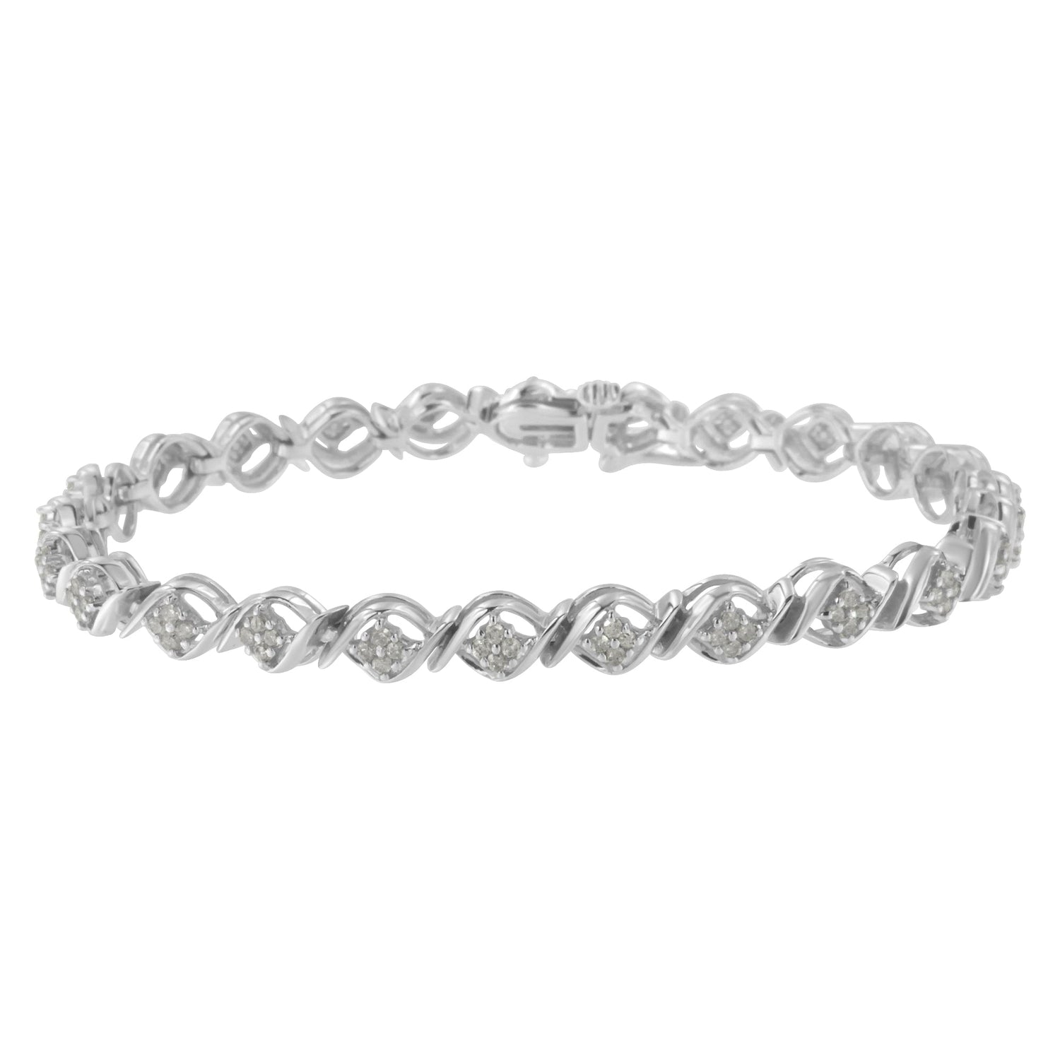 Sterling Silver Diamond Cluster Link Bracelet (1 cttw, I-J Color, I2-I3 Clarity) by Bids.com