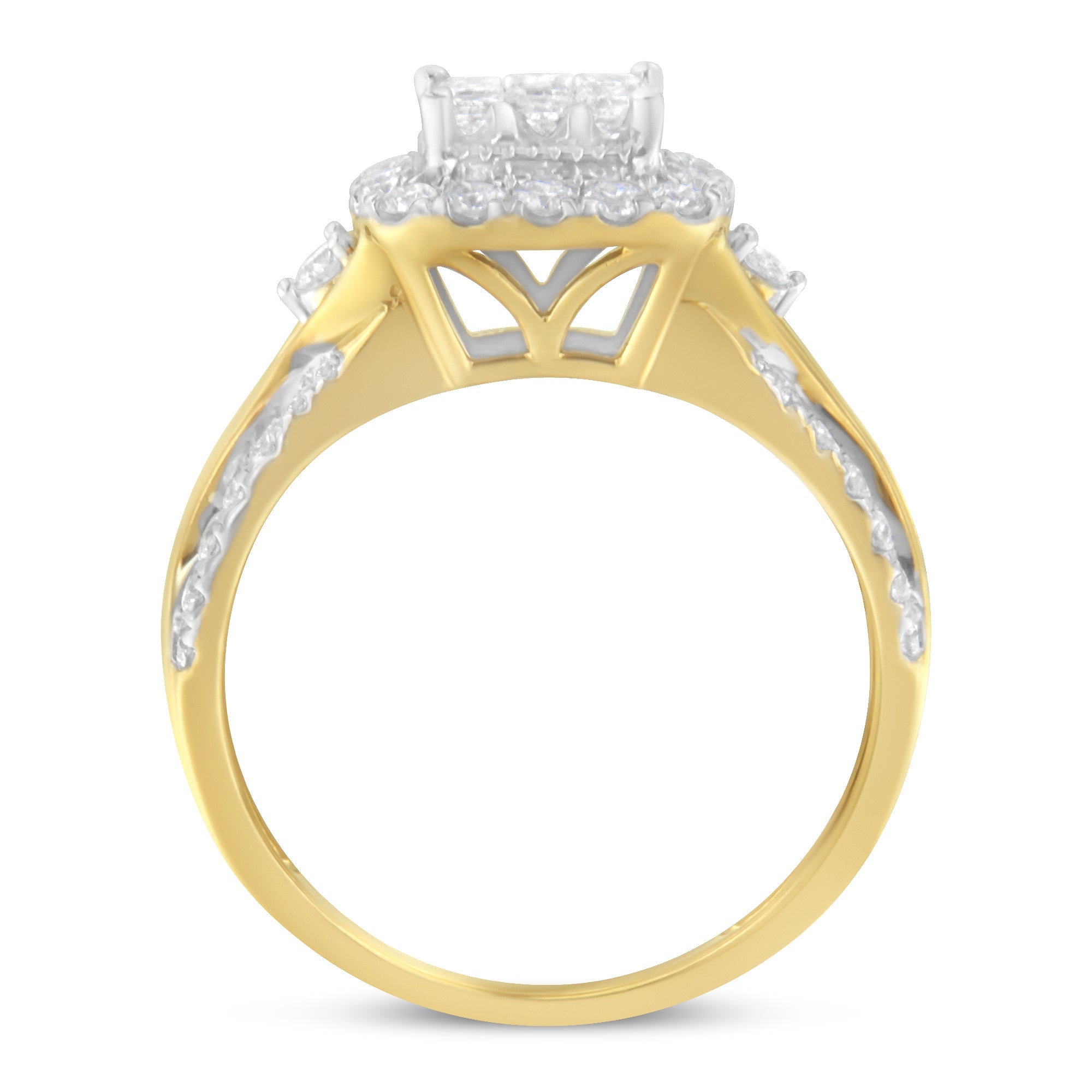 10K Yellow Gold 1.0 Cttw Diamond Composite Cushion-Shape Halo 3-Band-Look Engagement Ring (H-I Color, SI1-SI2 Clarity) - Size 6-1/4 by Bids.com