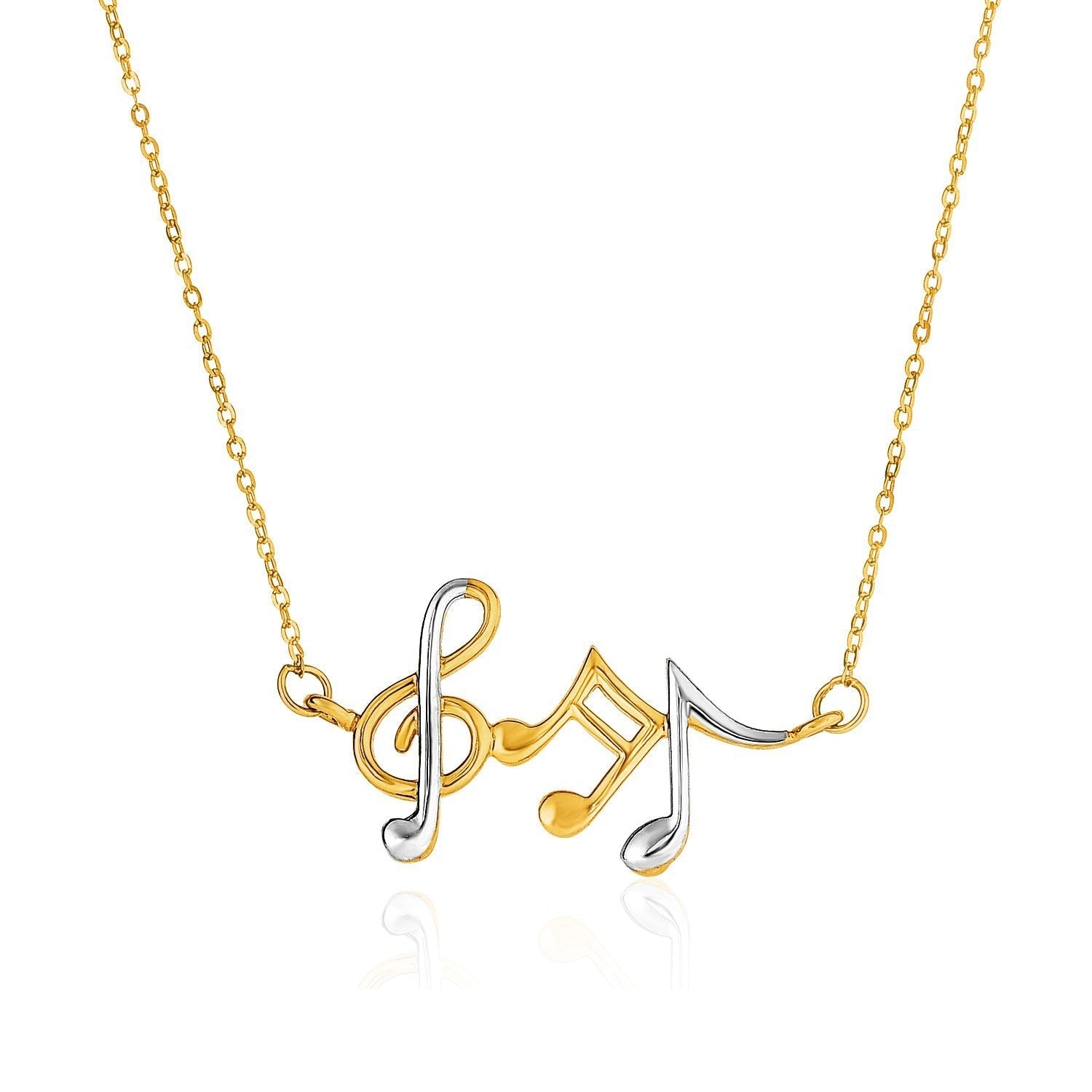 14k Two-Toned Yellow and White Gold Musical Notes Necklace  DestGlow