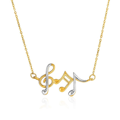 14k Two-Toned Yellow and White Gold Musical Notes Necklace  DestGlow