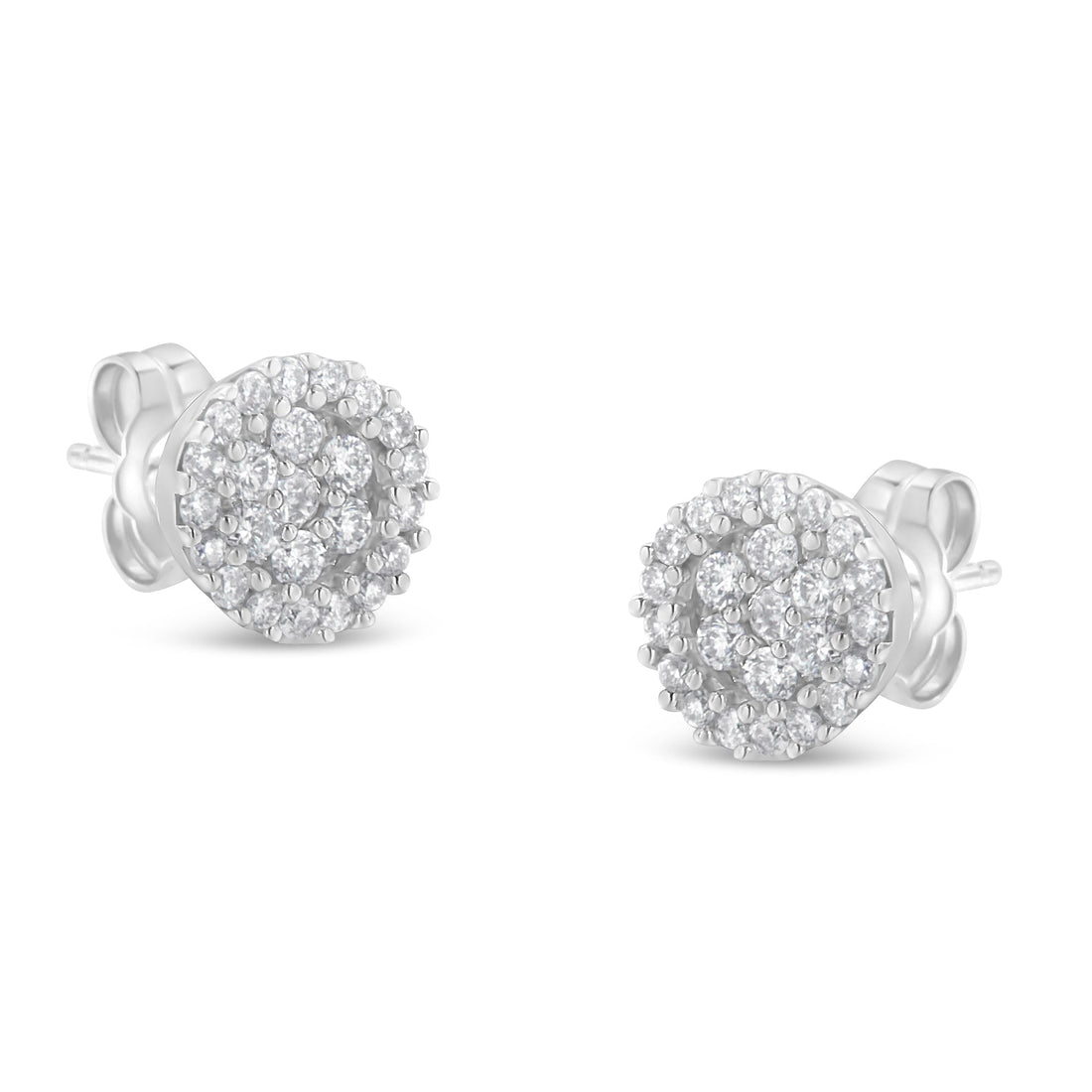 14K White Gold 1/2 Cttw Brilliant-Cut Diamond Halo-Style Cluster Round Button Stud Earrings (H-I Color, I1-I2 Clarity) by Bids.com