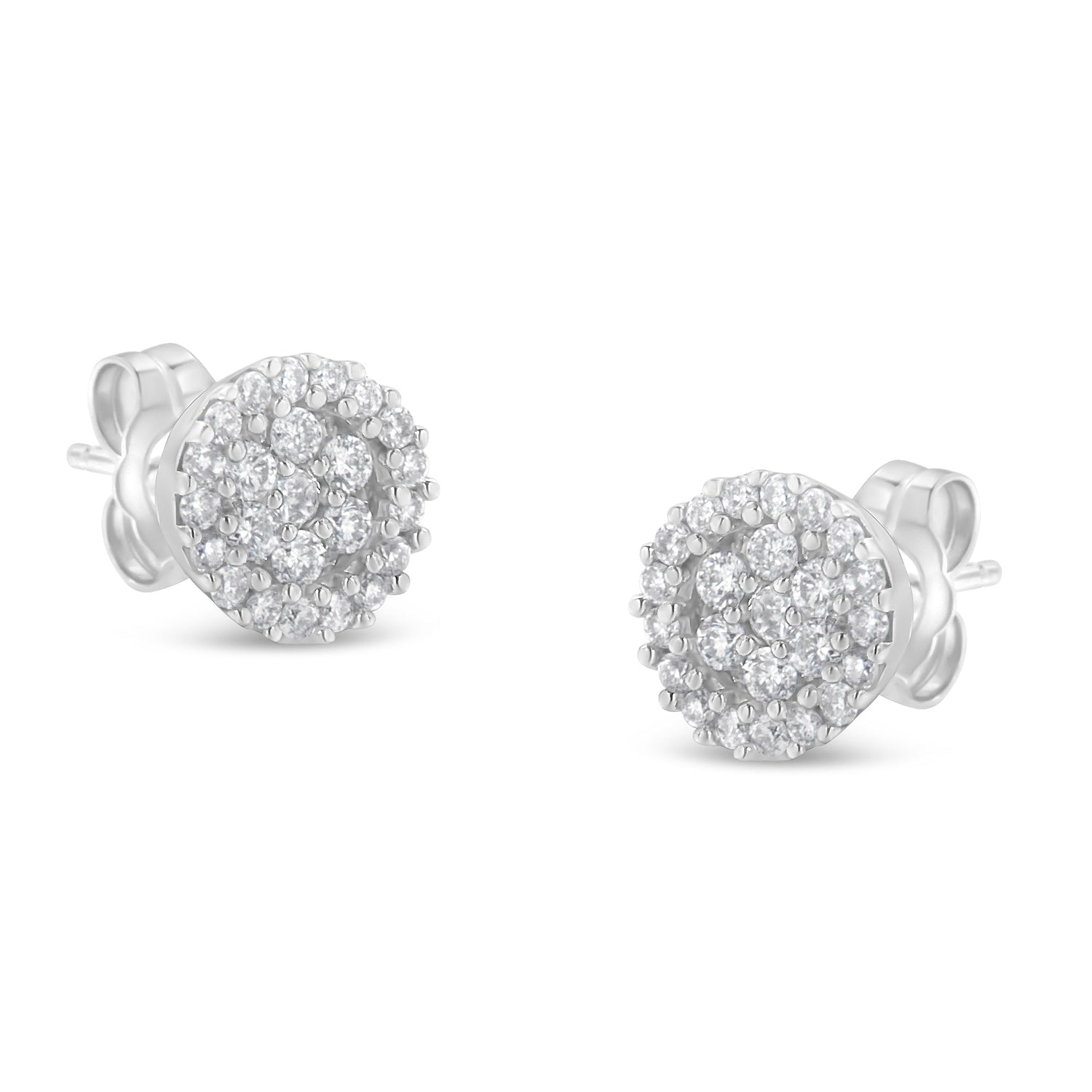 14K White Gold 1/2 Cttw Brilliant-Cut Diamond Halo-Style Cluster Round Button Stud Earrings (H-I Color, I1-I2 Clarity) by Bids.com