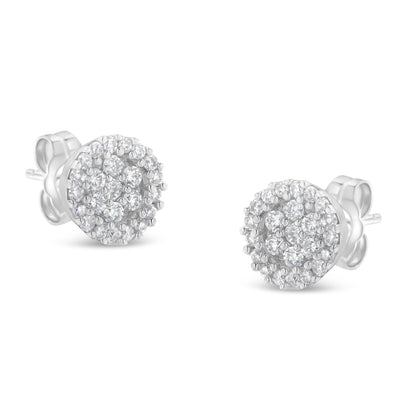 14K White Gold 1/2 Cttw Brilliant-Cut Diamond Halo-Style Cluster Round Button Stud Earrings (H-I Color, I1-I2 Clarity) by Bids.com
