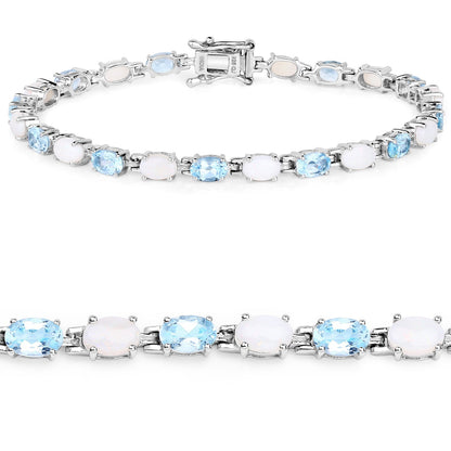 9.02 Carat Genuine Blue Topaz and Opal .925 Sterling Silver Bracelet  DestGlow