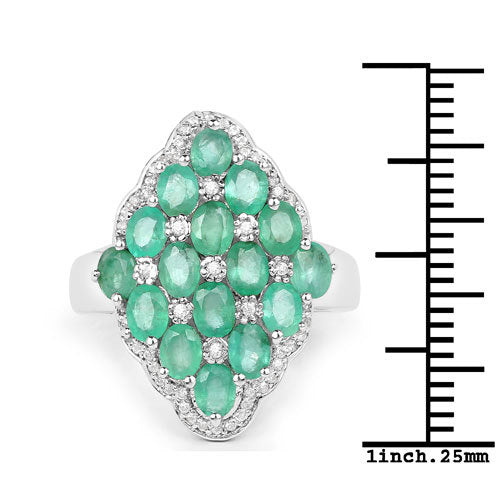2.68 Carat Genuine Zambian Emerald and White Zircon .925 Sterling Silver Ring by Bids.com