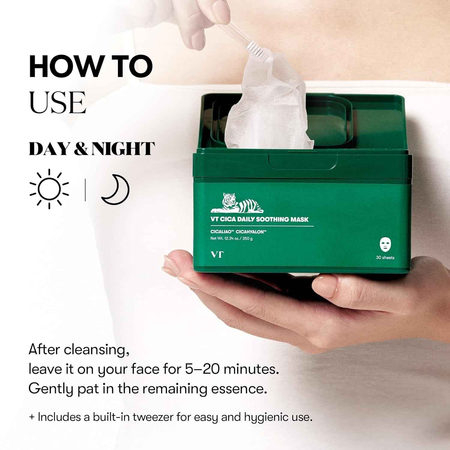CICA Daily Soothing Mask 30 Sheets, Centella Asiatica &amp; Hyaluronic Acid for Moisturizing &amp; Hydrating, Instant Calm &amp; Glow, Skin Softening Facial Mask, Korean Face Mask
