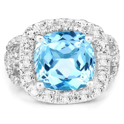 5.17 Carat Genuine Blue Topaz and White Topaz .925 Sterling Silver Ring by Bids.com