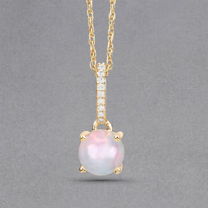 0.53 Carat Genuine Ethiopian Opal and White Diamond 10K Yellow Gold Pendant  DestGlow