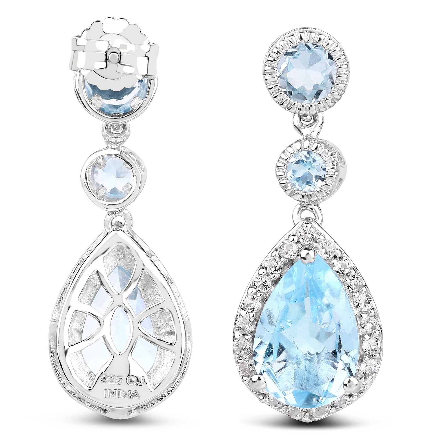 9.46 Carat Genuine Blue Topaz &amp; White Topaz .925 Sterling Silver Earrings by Bids.com